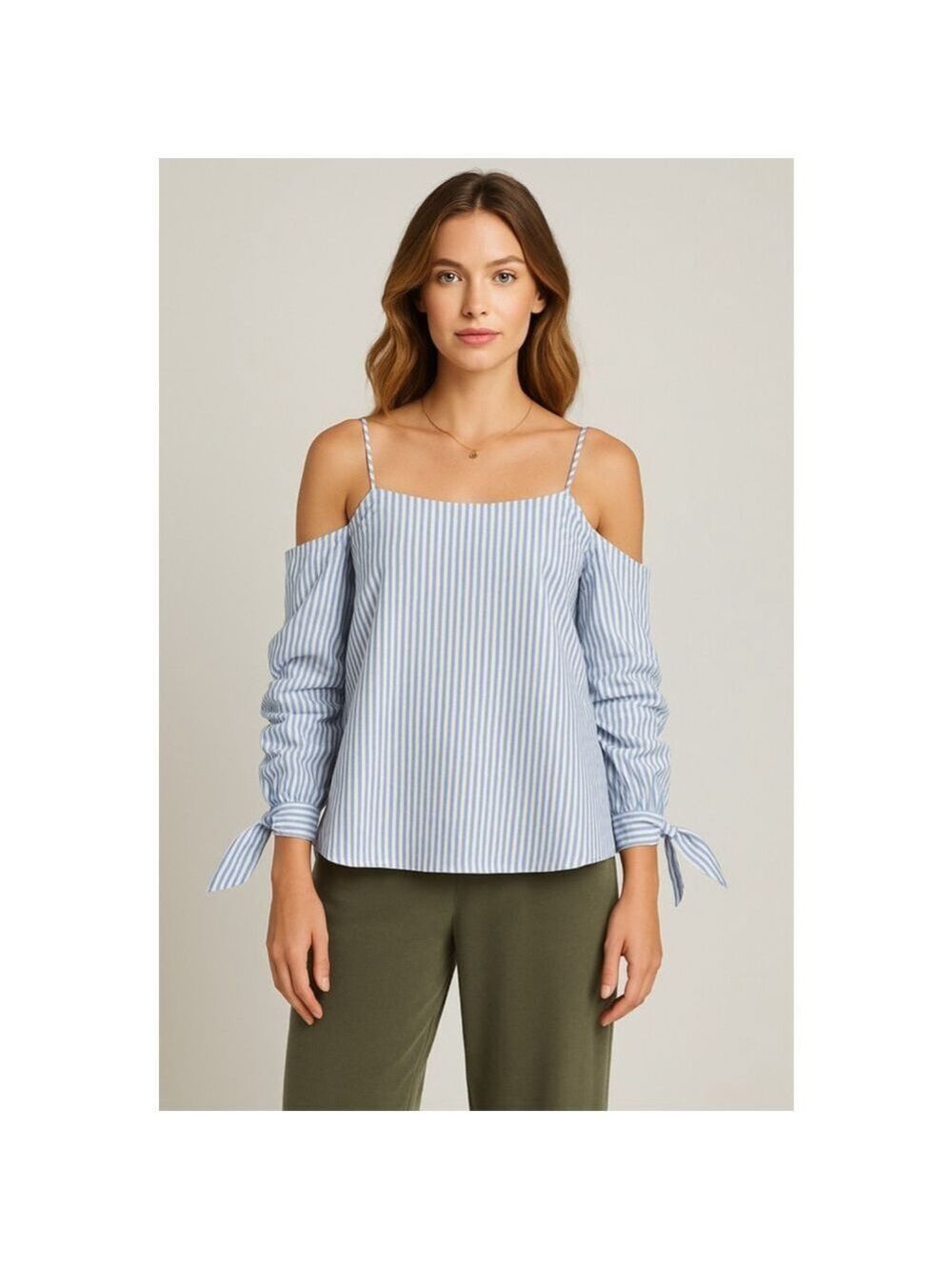 NWT After Market Zip Back Cold Shoulder Blouse Stripe Top $98